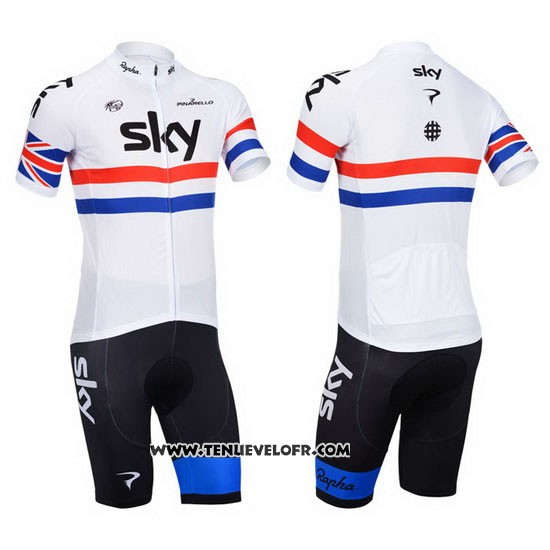 2013 Maillot Ciclismo Sky Champion Regno Unito Blanc Manches Courtes et Cuissard